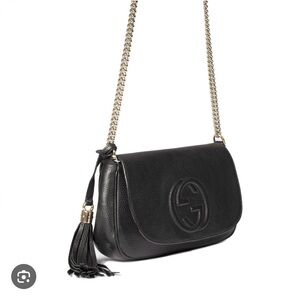Gucci Soho Black pebbled leather Crossbody Bag with Gold Chain